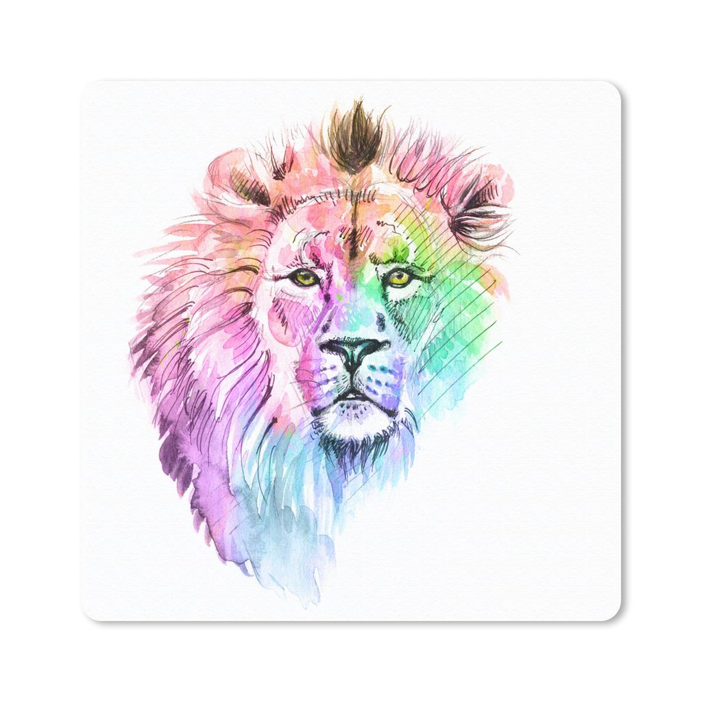 MuchoWow Mauspad Mousepad Löwen - Illustration - Farben 20x20 cm - Mousepads - Maus Mat - Pad - Mausunterlage - Desk Mat - Bureauartikeln