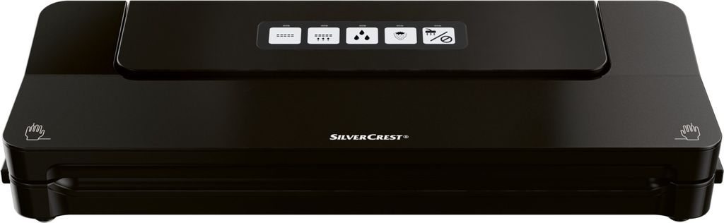 A black vacuum sealer is shown against a white background.