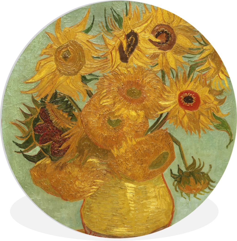 MuchoWow Rundes Wandbild - Runde Bilder Sonnenblumen - Gemälde von Vincent van Gogh Ø 60 cm Kreis Wanddekoration Kunststoff - Wandkreis - Wands...