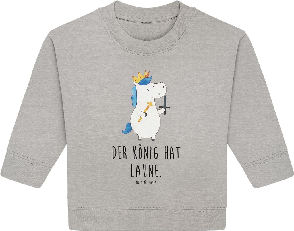 Mr. & Mrs. Panda Organic Baby Pullover Einhorn König mit Schwert 24. - 36. Monat - Heather Grey - Geschenk, Mittelalter, Unicorn, Ritter, Einhörn...