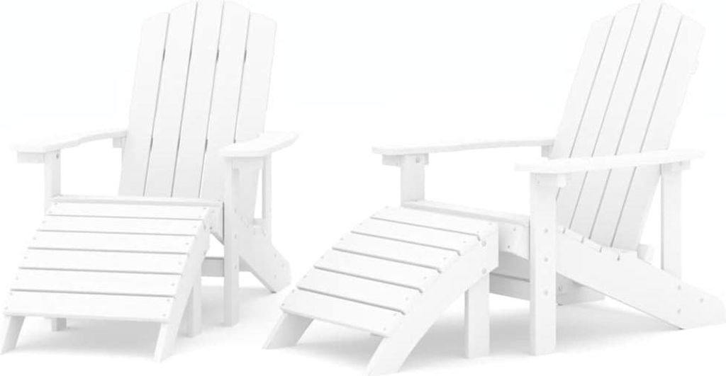 vidaXL Adirondack-Gartenstühle 2 Stk. mit Hockern HDPE Weiß