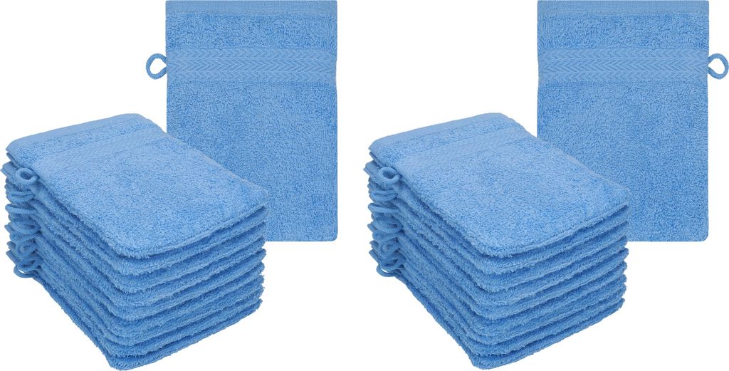 Betz 20 Stück Waschhandschuhe 16x21 cm PREMIUM 100% Baumwolle Farbe: hellblau