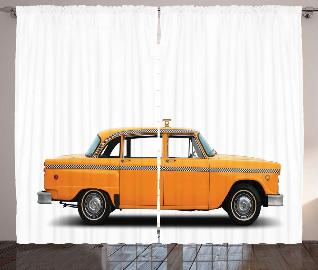 Grand Rideau Motif Taxi New York pour Salon Rustique 280x225 cm Marigold