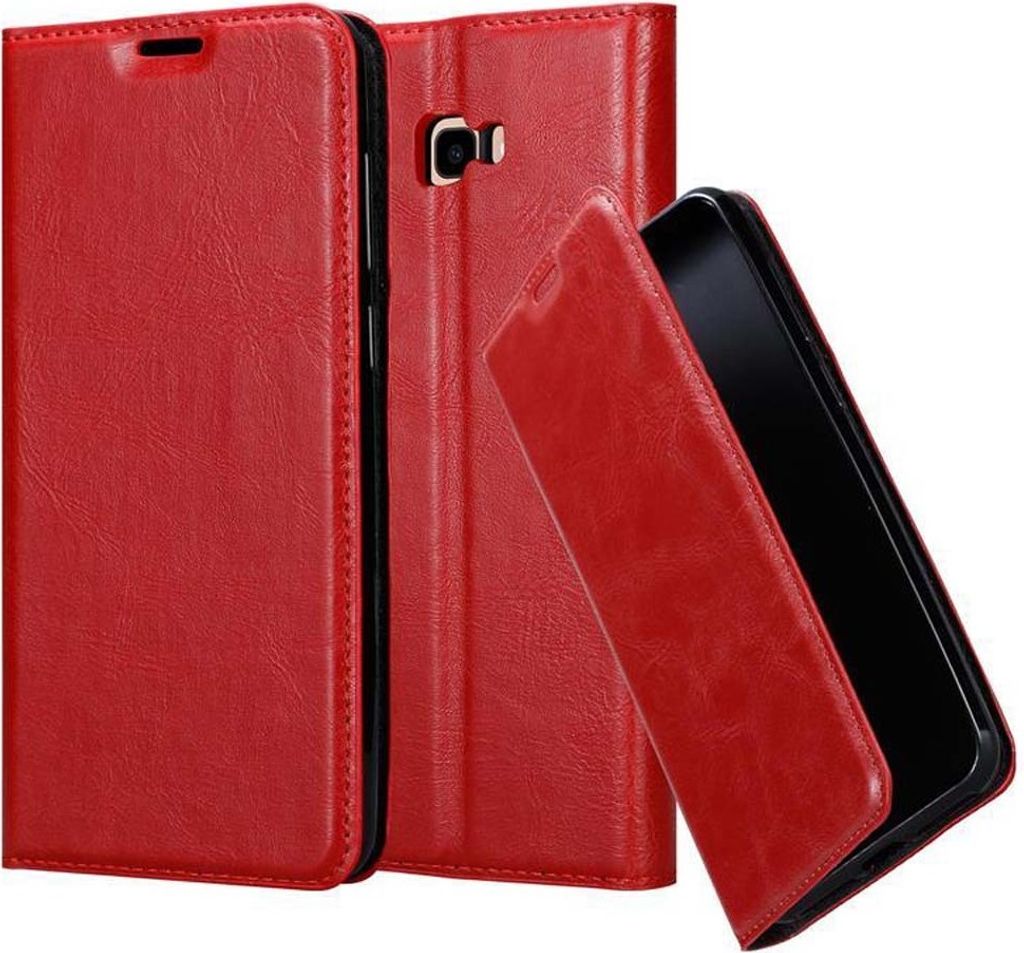Cadorabo Hülle für Samsung Galaxy J4 PLUS Schutz Hülle in Rot Handyhülle Etui Case Cover Magnetverschluss