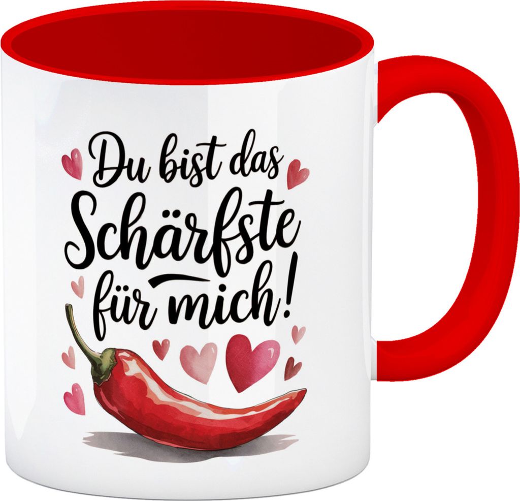 Du bist das Schärfste für mich Rote Chili mit Herzen Kaffeebecher in rot