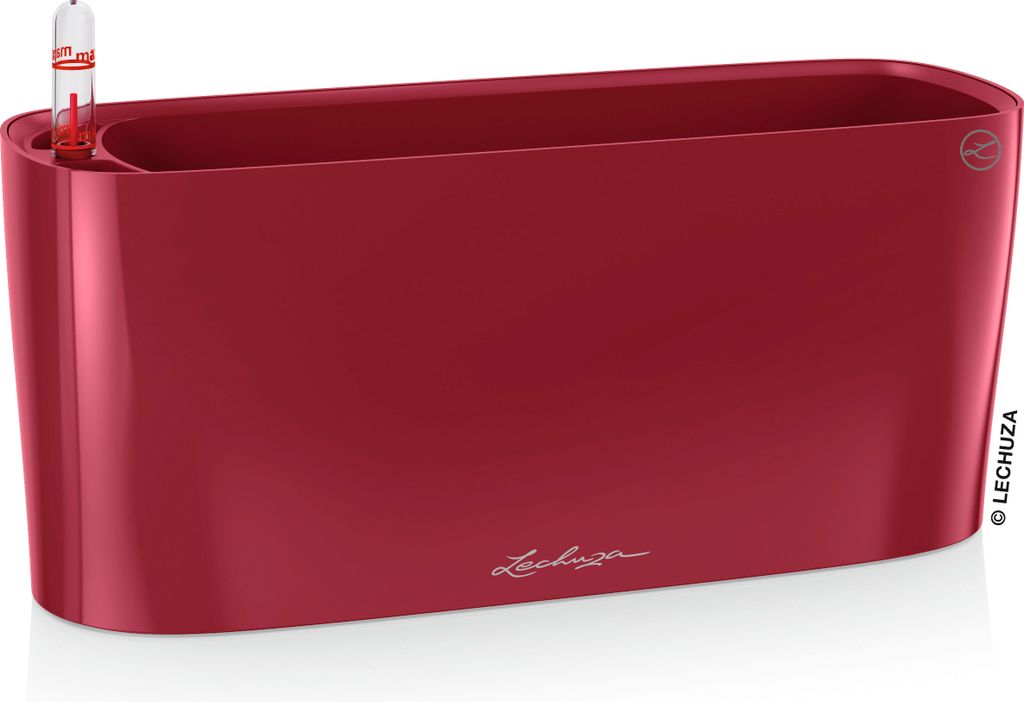 LECHUZA-Pflanzgefäß DELTA Premium 10 Scarlet Rot Hochglanz | Tischgefäß mit Bewässerung und Pflanzeinsatz |Hochglanz-Oberfläche|30 x 11 x 13 ...