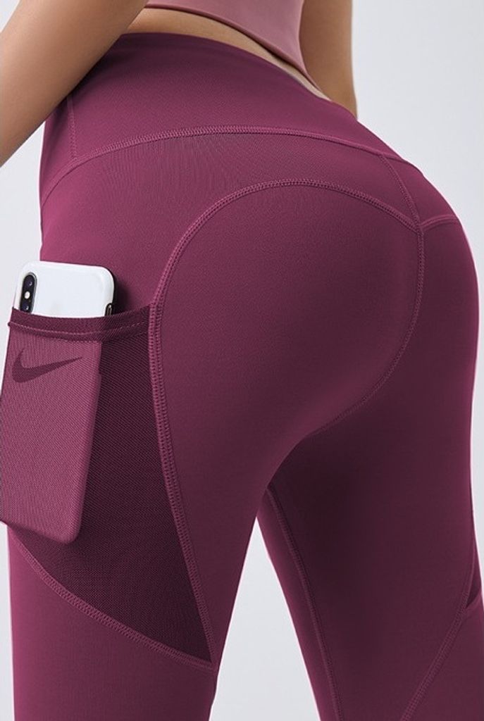 Modische Energy Leggings in Burgundy mit hohem Bund für Damen KP15554