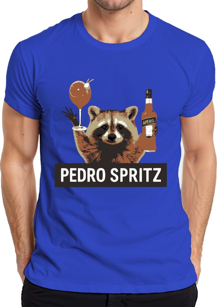 Pedro Spritz Waschbär Aperol Spritz Cocktail Sommer Geschenk Herren T-Shirt, Blau, M