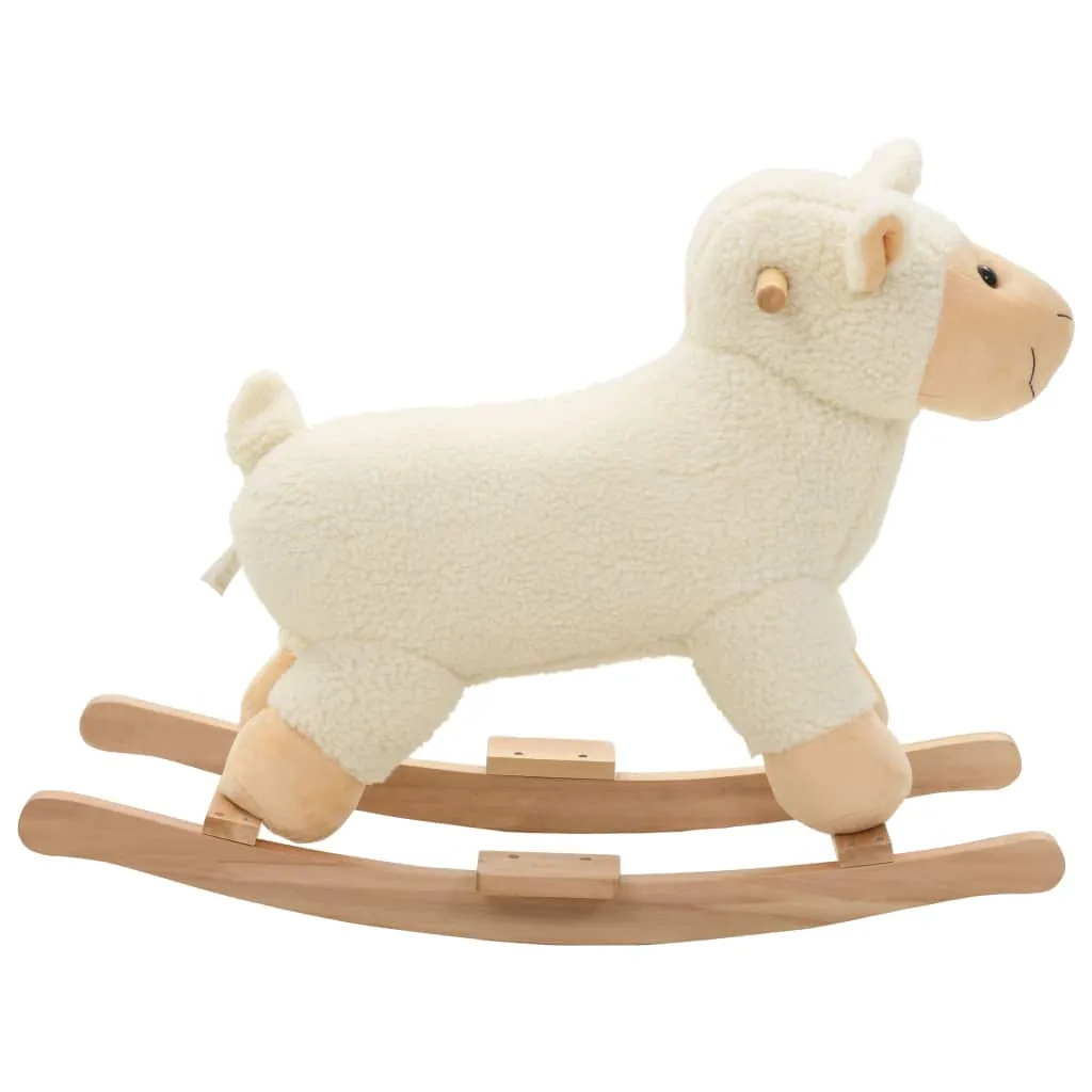 Mouton à bascule 78 cm vidaXL avec cadre bois et peluche blanche douce