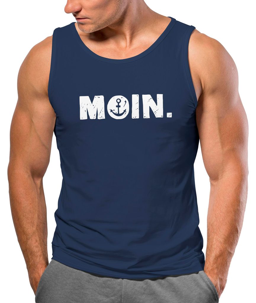 Herren Tank-Top Moin Dialekt Norden Hamburg Anker Print Männer Fashion Streetstyle Muskelshirt Neverless navy XL