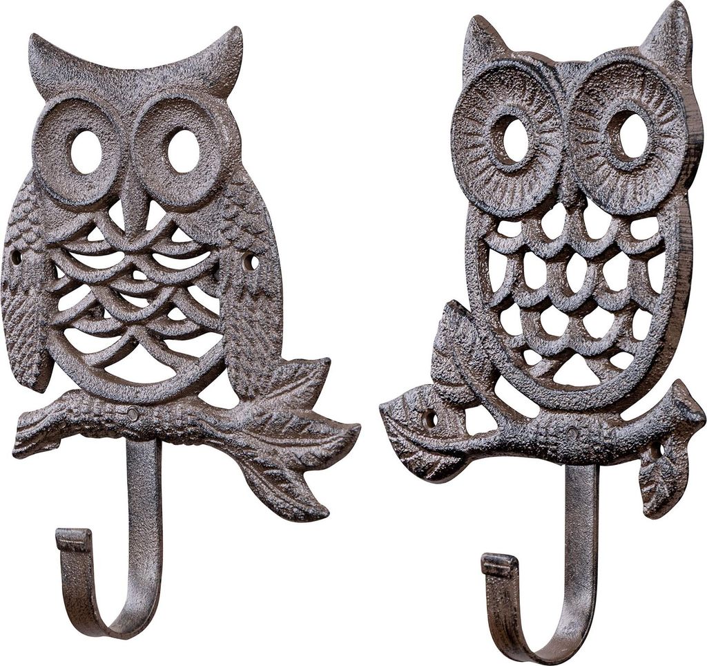 2er Set Wandhaken Eule Garderobenhaken Wandhaken Gusseisen Tiere Antik Vintage