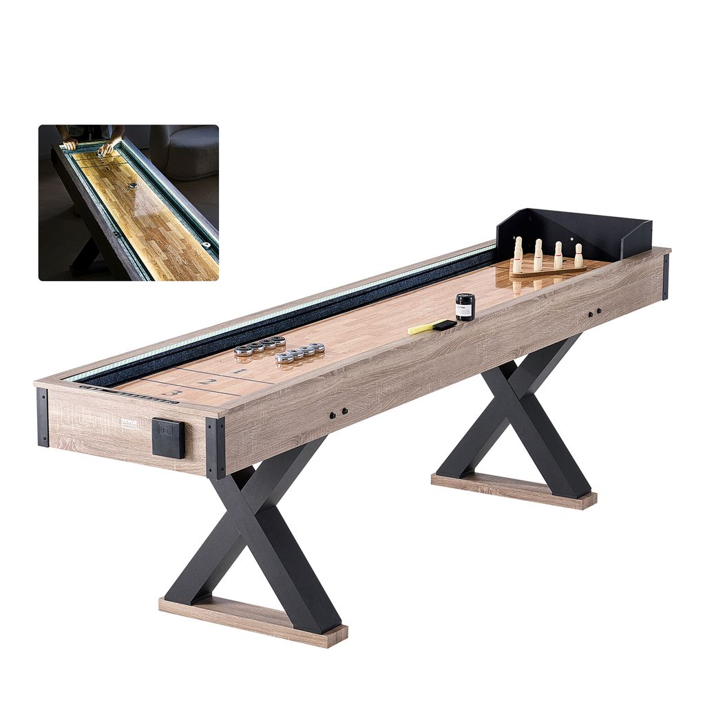 VEVOR Shuffleboard-Tisch, 9 Fuß langes Shuffleboard mit LED-Beleuchtung für das Familienspielzimmer, 2-in-1-Shuffleboard- und Bowling-Kombispiels...