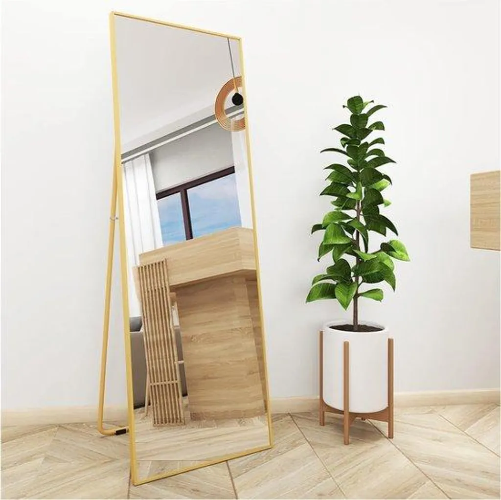 Miroir 140x50 cm avec cadre doré métallique - Grand miroir sur pied HD