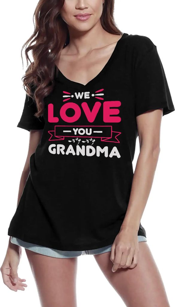 Damen Grafik T-Shirt V-Ausschnitt Wir lieben dich Oma – We Love You Grandma – Öko-Verantwortlich Vintage Jahrgang Kurzarm Lustige Druck Geburt...