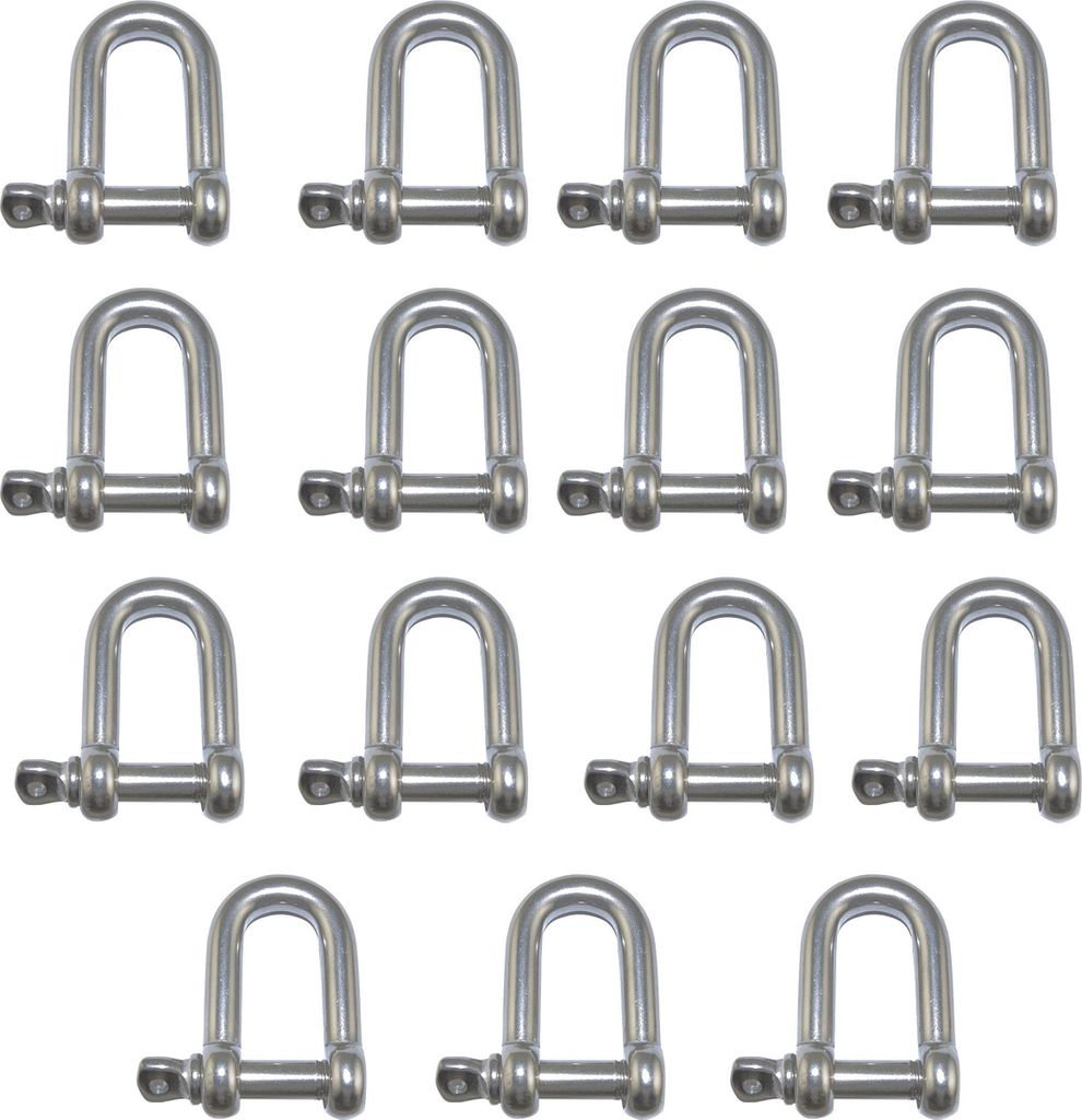 Edelstahl V4A Schäkel, Spannschrauben, Karabinerhaken/ Schäkel gerade 12mm 15 Stück