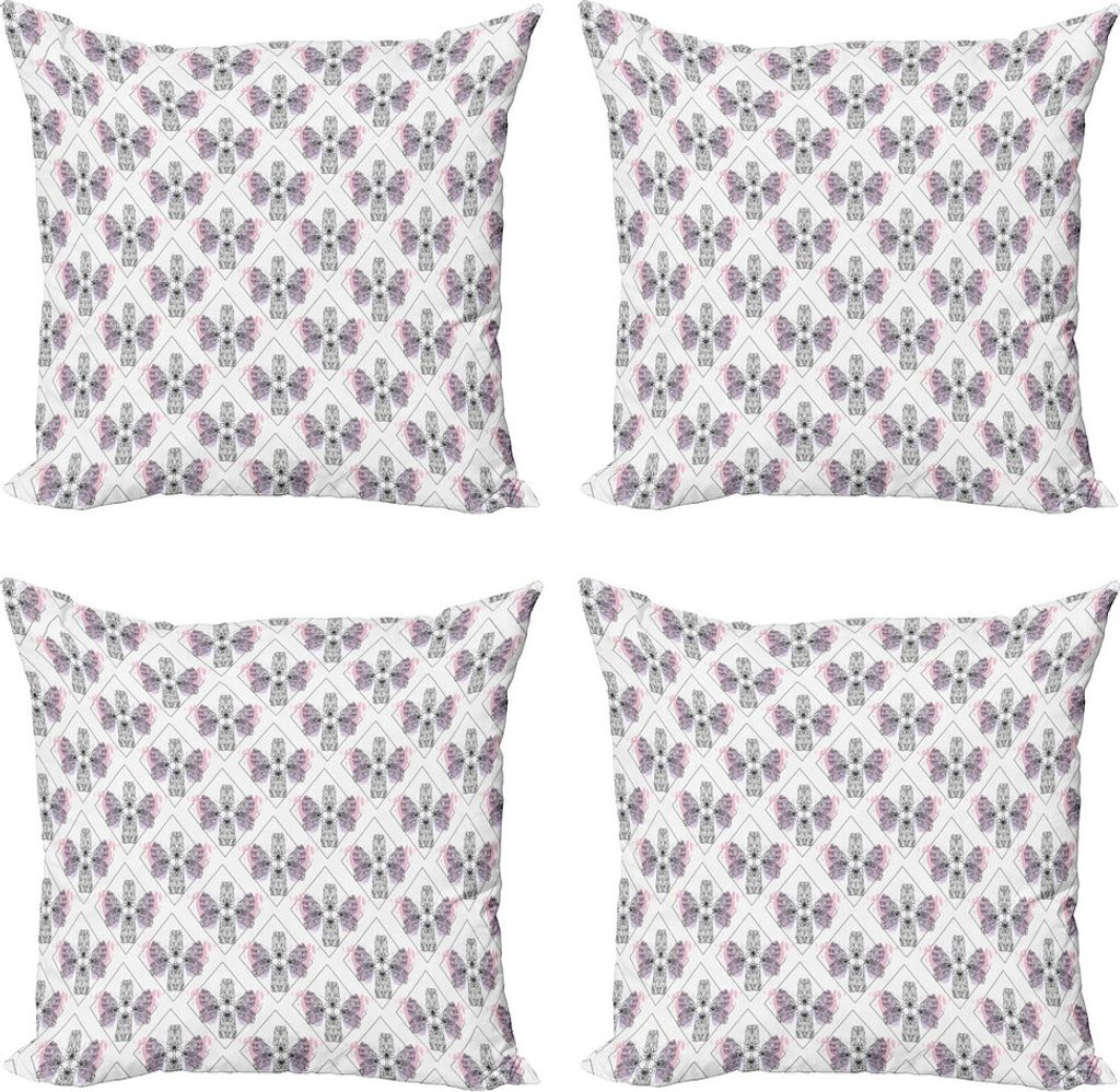 ABAKUHAUS Schmetterling Kissenbezug Set (4 Stück), Klassische barocke Flügel, Moderner Doppelseitiger Digitaldruck, 45 cm x 45 cm, Baby-Rosa-Schw...