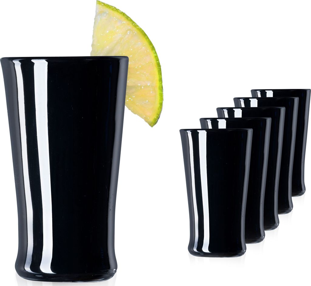 PLATINUX Schwarze Shotgläser aus Glas Set 6 Teilig Pinnchen Wodkagläser Schnapsglas Tequilagläser 20ml (max. 30ml)