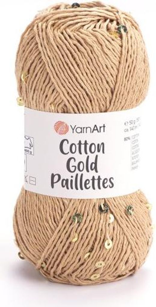 Yarnart Baumwolle Gold Paillettes 7105, Beige-Goldgarn, 82% Produktbild 