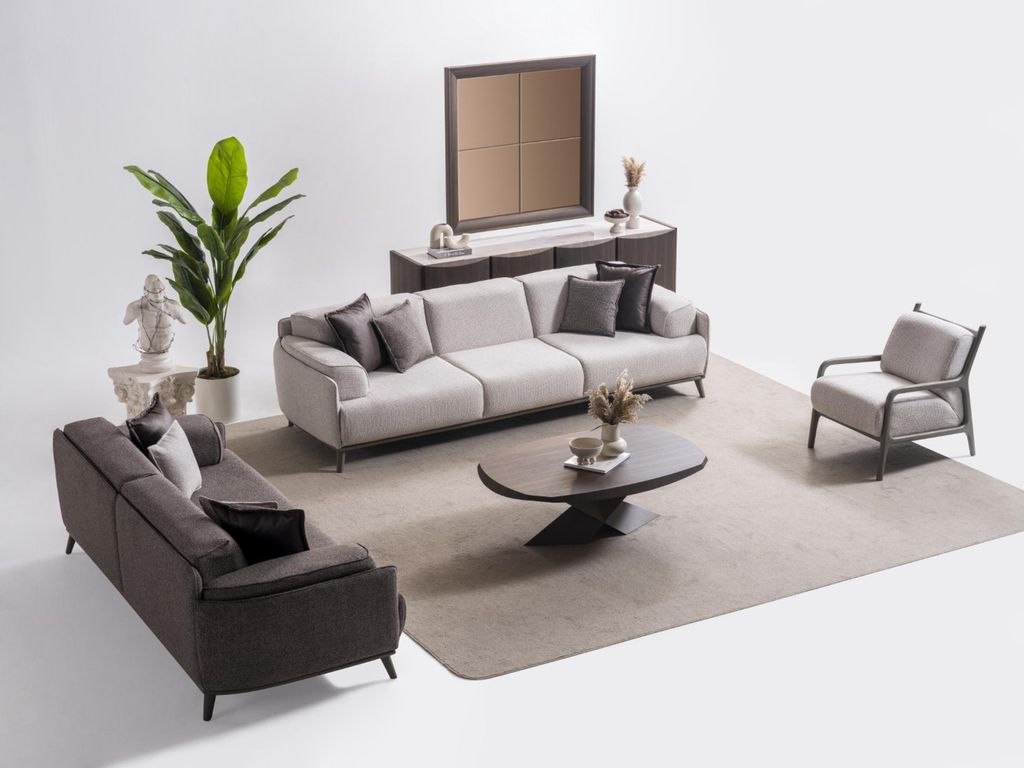 Elegantes braunes Wohnzimmer Set aus Holz mit Polsterung und modernem