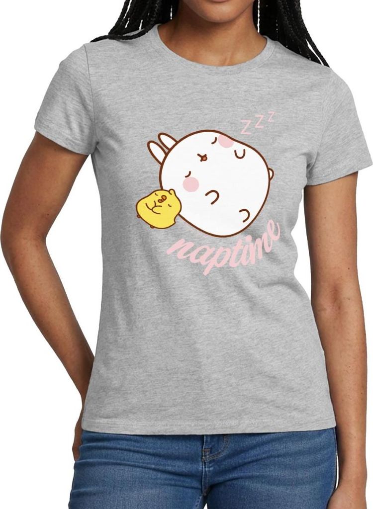 Spreadshirt Molang Piu Piu Naptime Schlafenszeit Frauen T-Shirt, XXL, Grau meliert
