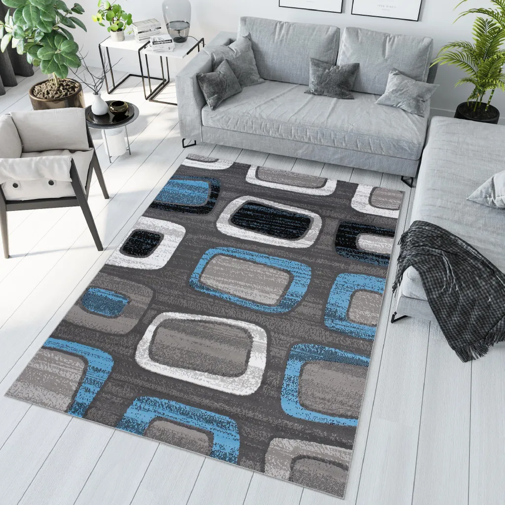 Tapis Maya Moderne Crème Gris Bleu 200 x 300 cm pour Salon et Chambre