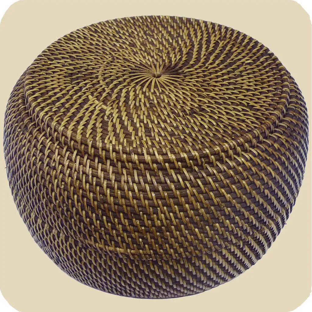 Corbeille en bois d'ata tressé main : objet décoratif unique 33x20 cm