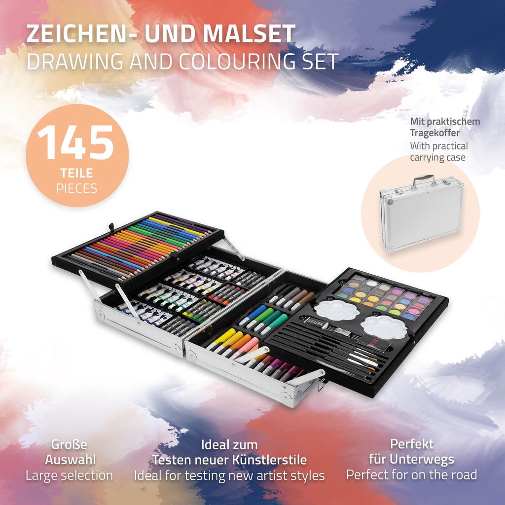 ECD Germany Malset mit Alu-Koffer, 145-Teilig, 34x24,5x9 Produktbild 2
