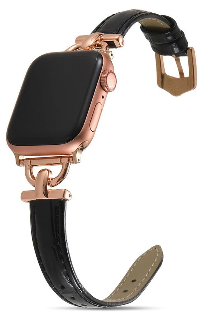 Lederarmband kompatibel mit Apple Watch-Armbändern 41 mm, 45 mm und 49 mm, schlankes Echtlederarmband mit D-förmiger Metallschließe für iWatch-...