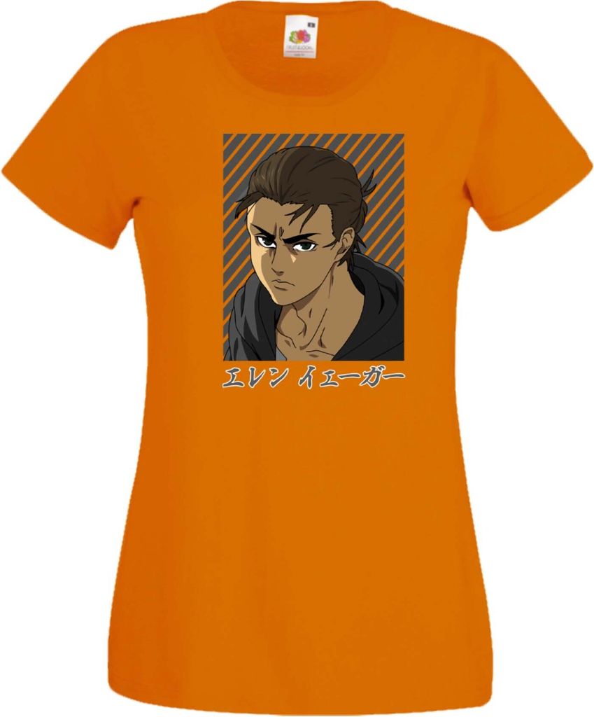 Damen T-Shirt Attack Anime On Titan Eren Yeager 07 Var-016 Main Titan, Lady 2XL / Orange