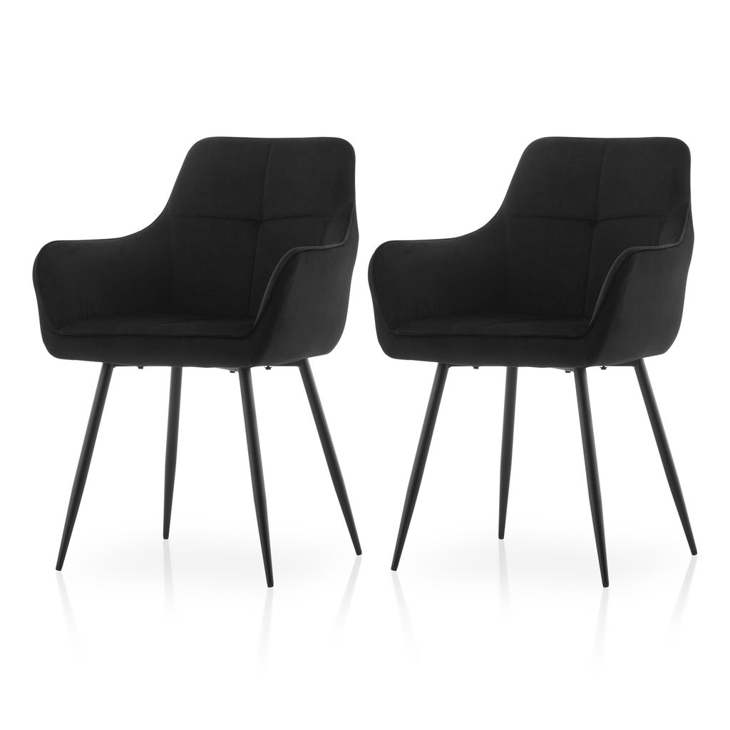 CLIPOP 2er Set Küchenstuhl aus Samtstoff,dicker Polsterstuhl,Schwarz