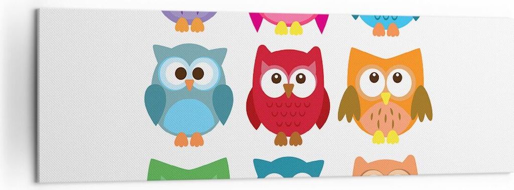 Bild auf Leinwand - Leinwandbild - Eulen Bunt Kinder Zeichnung - 160x50cm - Wand Bild - Wanddeko - Leinwanddruck - Bilder - Kunstdruck - Wanddekora...