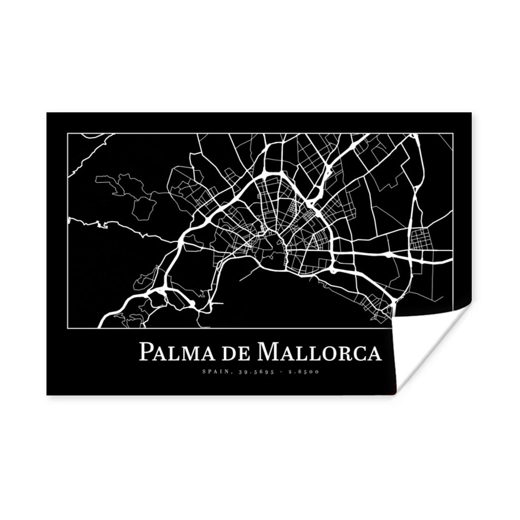 MuchoWow Poster Karte - Stadtplan - Palma de Mallorca - Karte 90x60 cm - Schlafzimmer