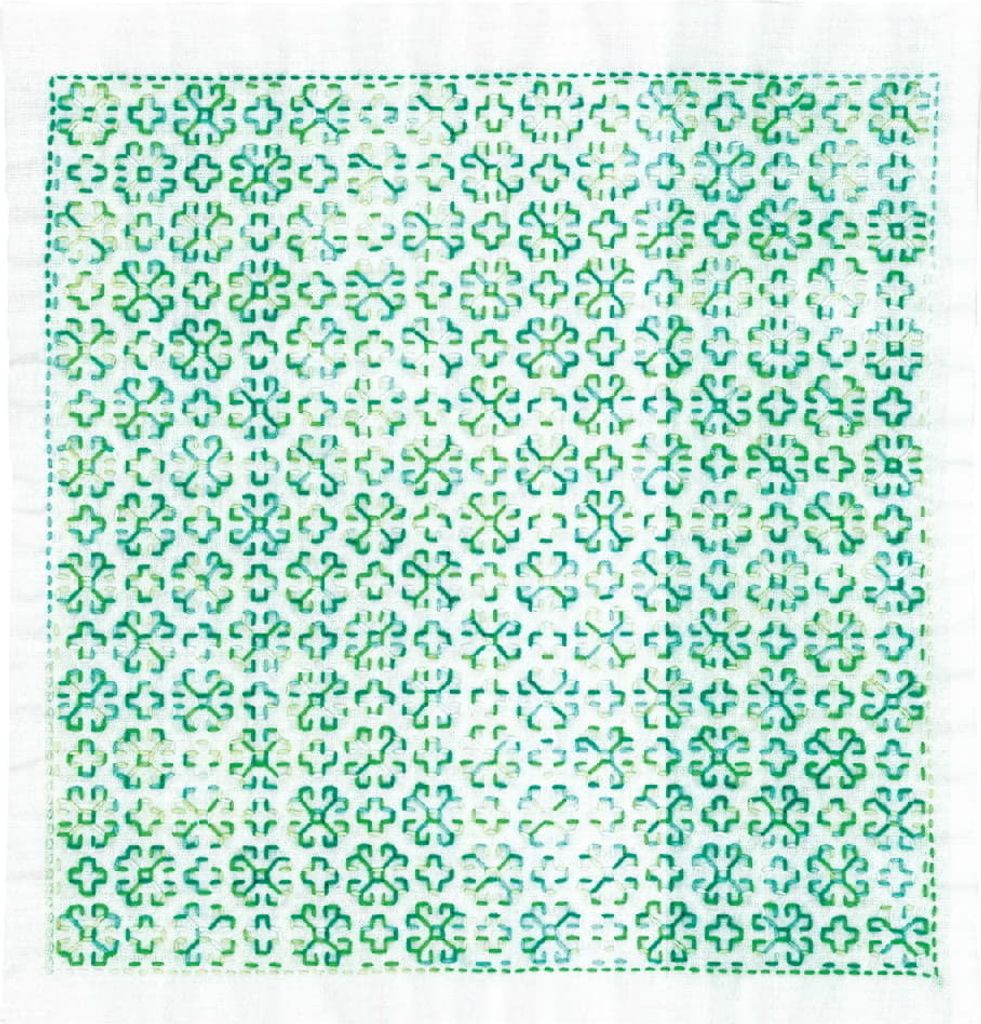 Olympus Hitomezashi Sashiko Stickpackung "Hana Fukin Marguerite", Stoff bedruckt, 34x34cm, Original aus Japan