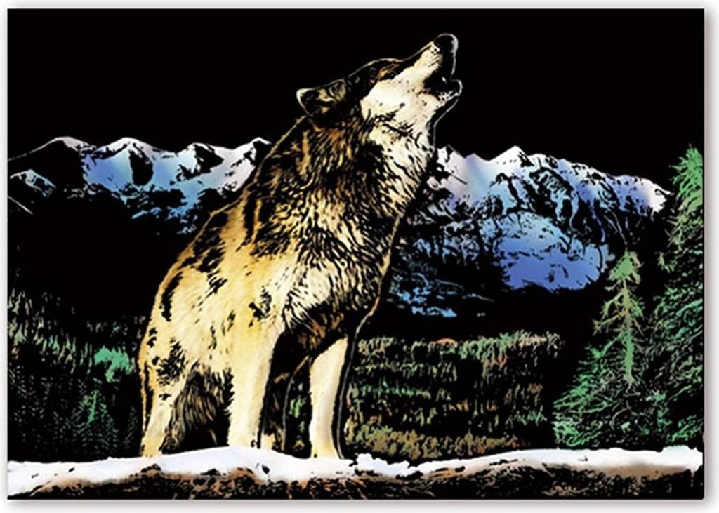 Magisches Rubbellos Heulender Wolf 40x28 cm