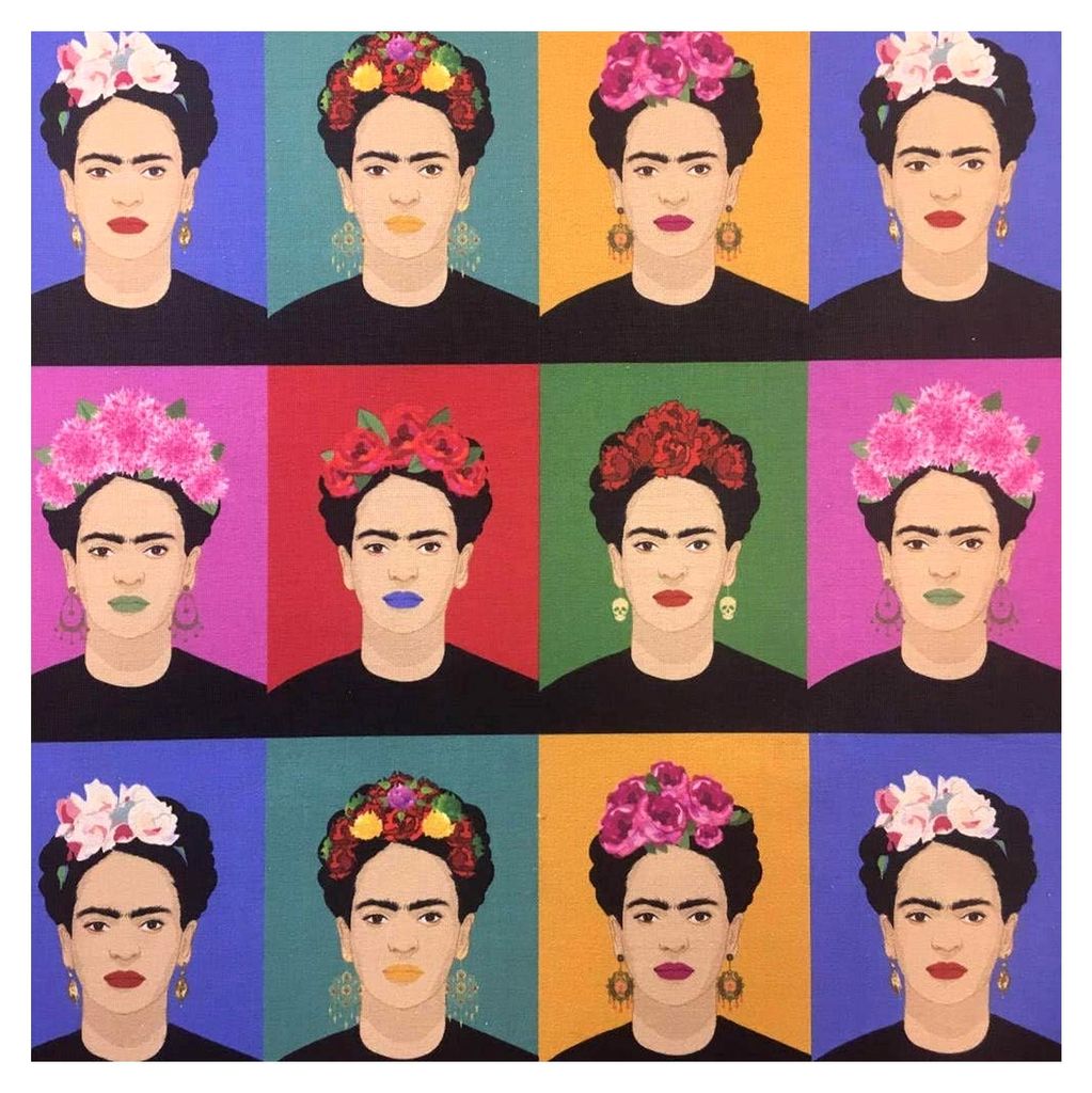 Halbpanama Dekostoff aus Baumwolle, Digitaldruck, für Kissen, Tagesdecken und Tischwäsche, 100 cm Länge x 140 cm Breite, Frida Kahlo, Warhol, Me...