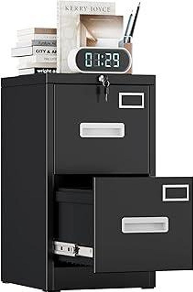 FlairVibe A4 Aktenschrank, Metall Vertikal Hängeregisterschränke A4,Büroschrank für Homeoffice, Druckerständer, mit 2 abschließbaren Schublad...