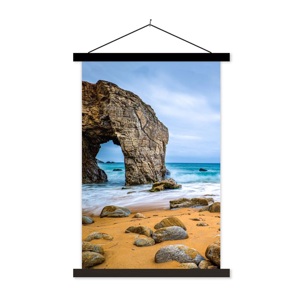 MuchoWow Textilposter Steine - Wasser - Strand - Felsen - Wellen 40x60 cm mit schwarzem Rahmen - Wanddekorationen
