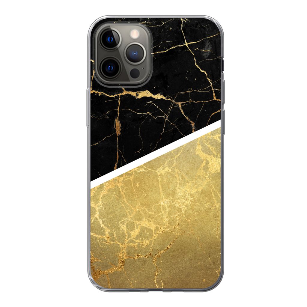 MuchoWow Handyhülle Schutzhülle Hülle für iPhone 13 Pro Marmor - Schwarz - Gold Silikon Softcase Handy Hülle - Handy-Tasche