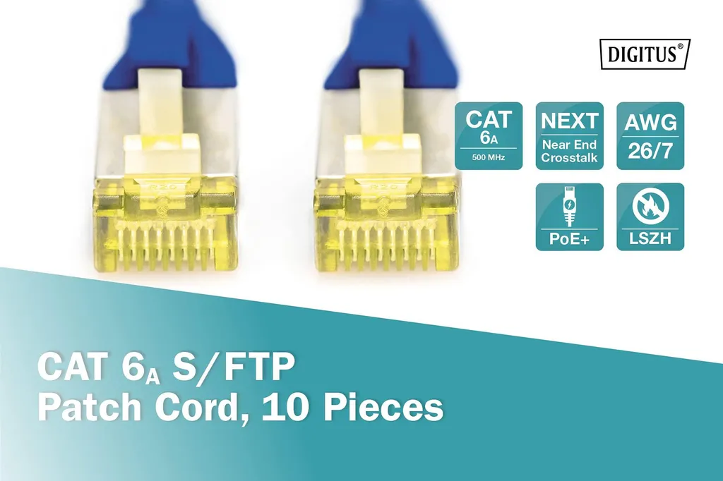 DIGITUS CAT 6A S/FTP Patchkabel Lot de 10 Câbles Réseau 2m Bleu - 4