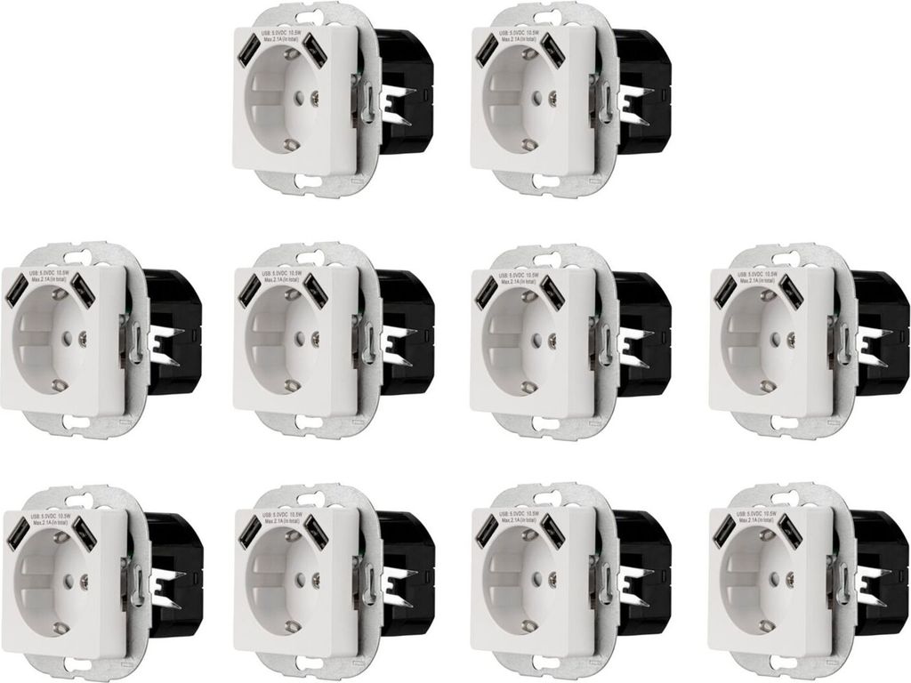 10x REV Ritter Schuko Steckdosen mit 2x USB & Kindersicherung, Steckdose weiß 250V