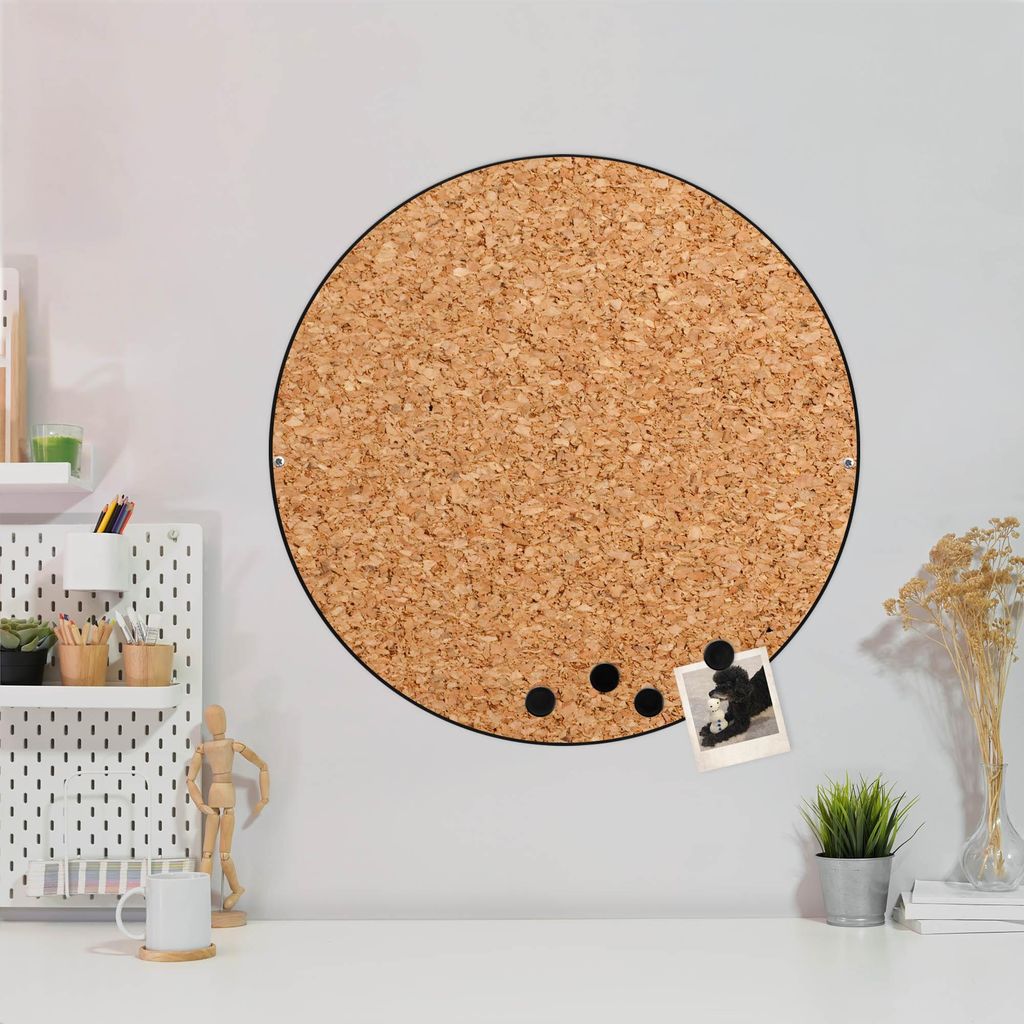 Design Stahlmagnettafel Schwarz Rund 47cm Kork