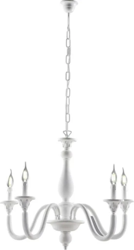 Lustre Lucca Shabby en bois blanc 5 feux d.62 cm pour rénover votre déco