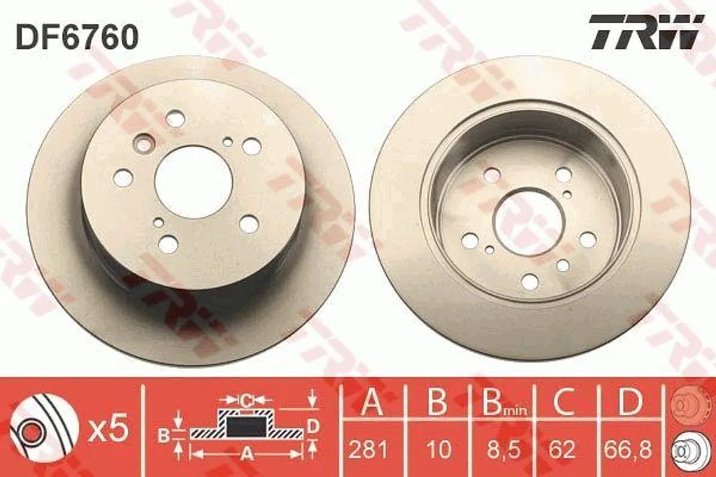 Disque de frein TRW DF6760 OE 4243133150 pour Lexus ES et Toyota Camry