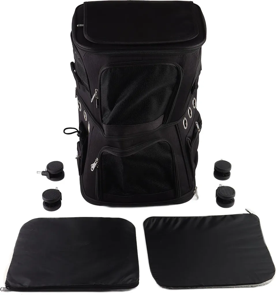 Sac à dos de voyage pour deux chats noir pliable avec chariot trolley