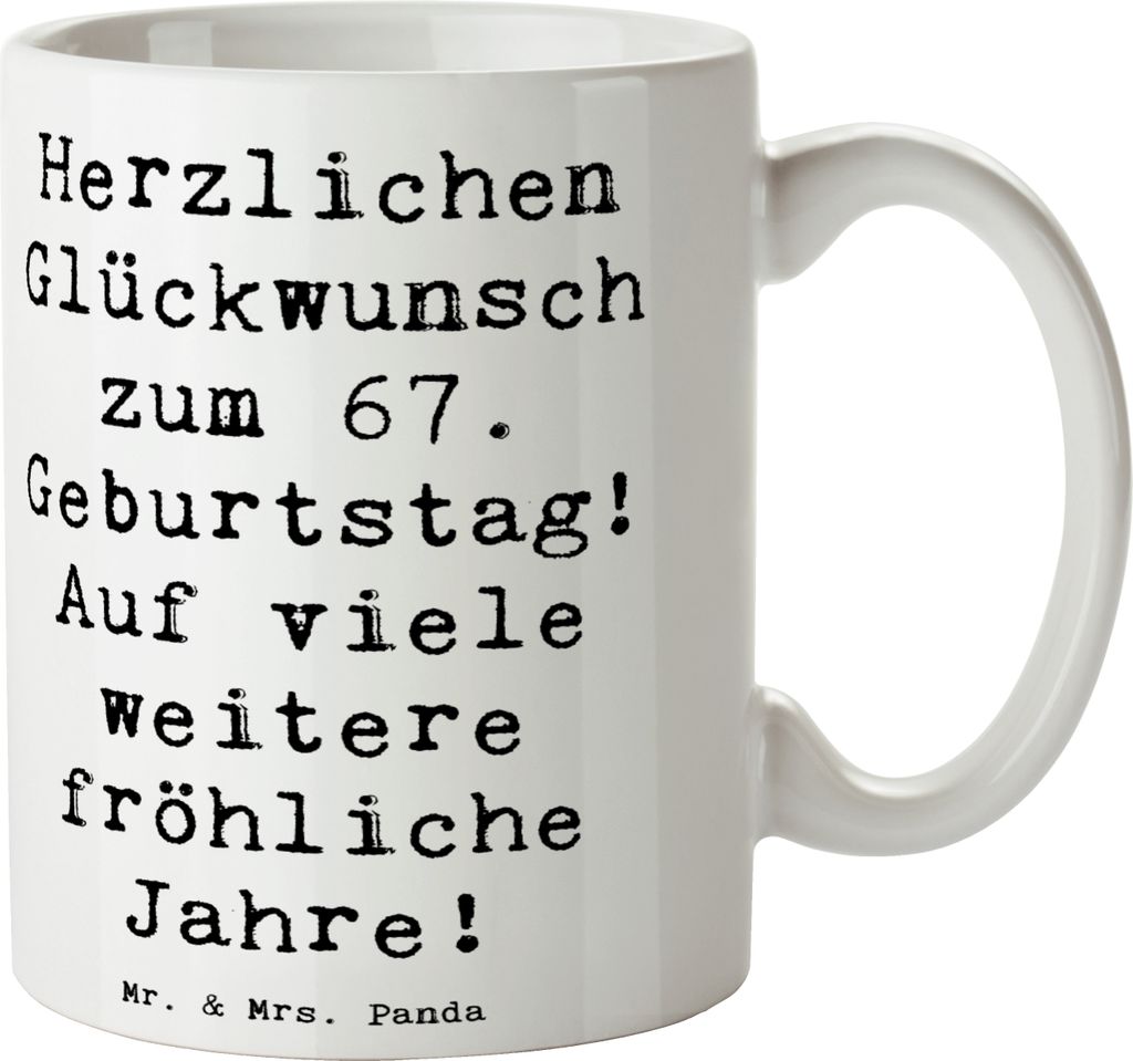 Mr. & Mrs. Panda Pott Spruch 67. Geburtstag Freude - Weiß - Geschenk, Happy Birthday, Bedruckte Tasse, Herzlichen Glückwunsch zum, Holzschild, Te...