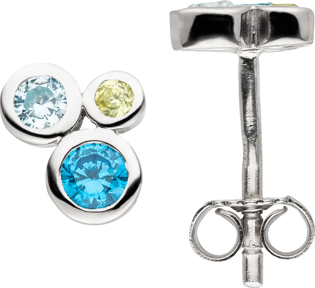 JOBO Ohrstecker 925 Sterling Silber 6 Zirkonia blau grün Produktbild 