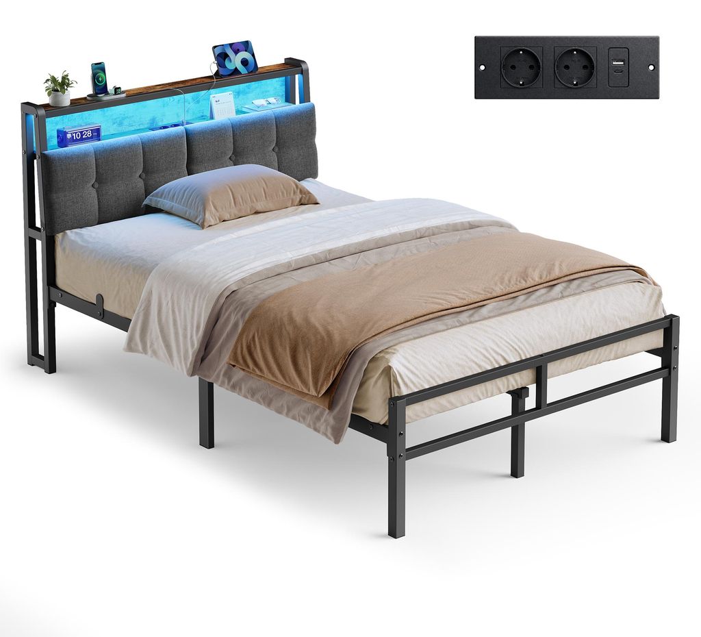 VASAGLE Metallbett 120 x 200 cm mit LED-Beleuchtung, Produktbild 