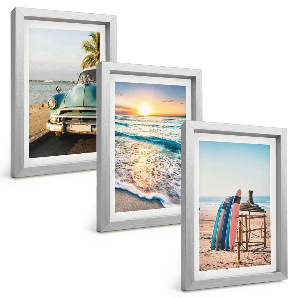 Bilder Set 3-teilig im silbergerahmten Rahmen – Wandbilder 3 Stück – gerahmte Poster für Wohnzimmer, Schlafzimmer und Flur – 20x30 cm – S...