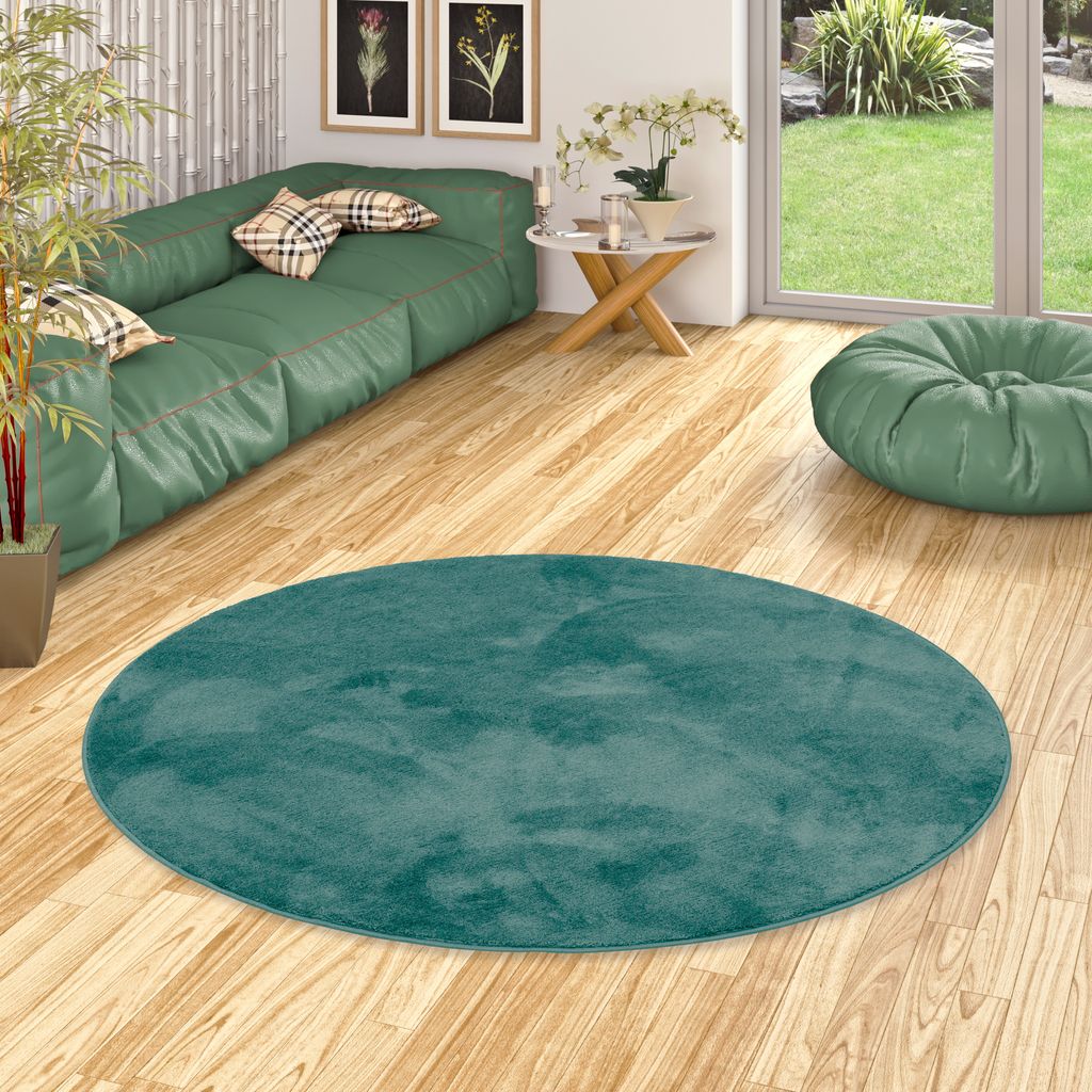 Luxus Super Soft Hochflor Langflor Teppich Deluxe Mintgrün Rund, Größe:300 cm Rund