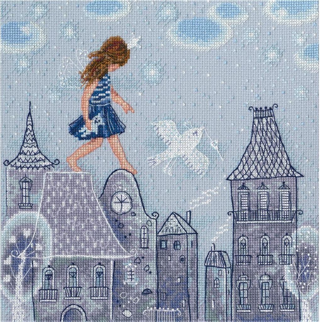 RTO Kreuzstich Set "Auf den Dächern leben Märchen" M662, Zählmuster, 24x24 cm
